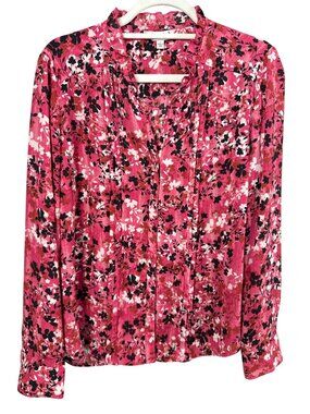 Nanette Lepore Womens L Pink Floral Blouse Romantic Cottagecore Top